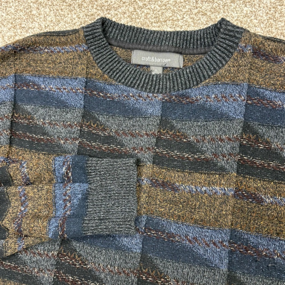 Vintage Croft & Barrow Knit Sweater Crew Neck Geometric Textured Size Large